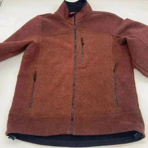 L.L. Bean Fleece Lined Wool Blend Full Zip Sweater Burgundy & Black Blend Size M - Picture 1 of 9